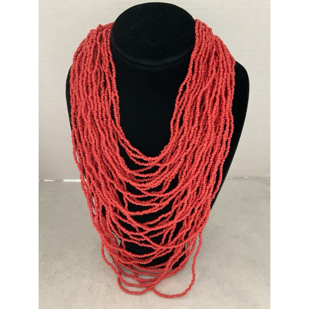 Vintage multi-strand red seed bead necklace Cascading Estate Jewelry